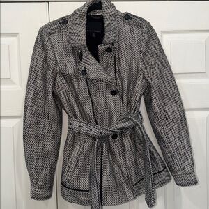 Banana Republic Black White Belted Peacoat Women's Size Medium‎ Tall